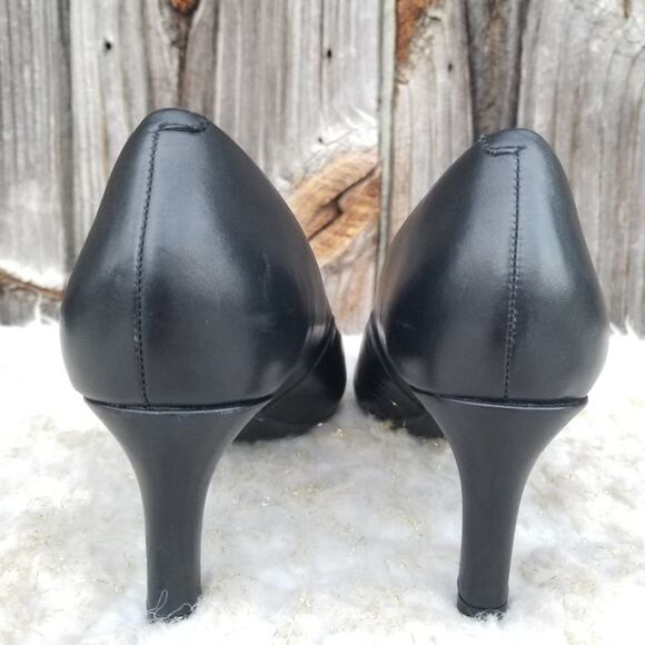 Black Leather Work Pumps Clarks Artisan Calla Rose Size 9 Comfort Cushion Heels - Picture 5 of 14